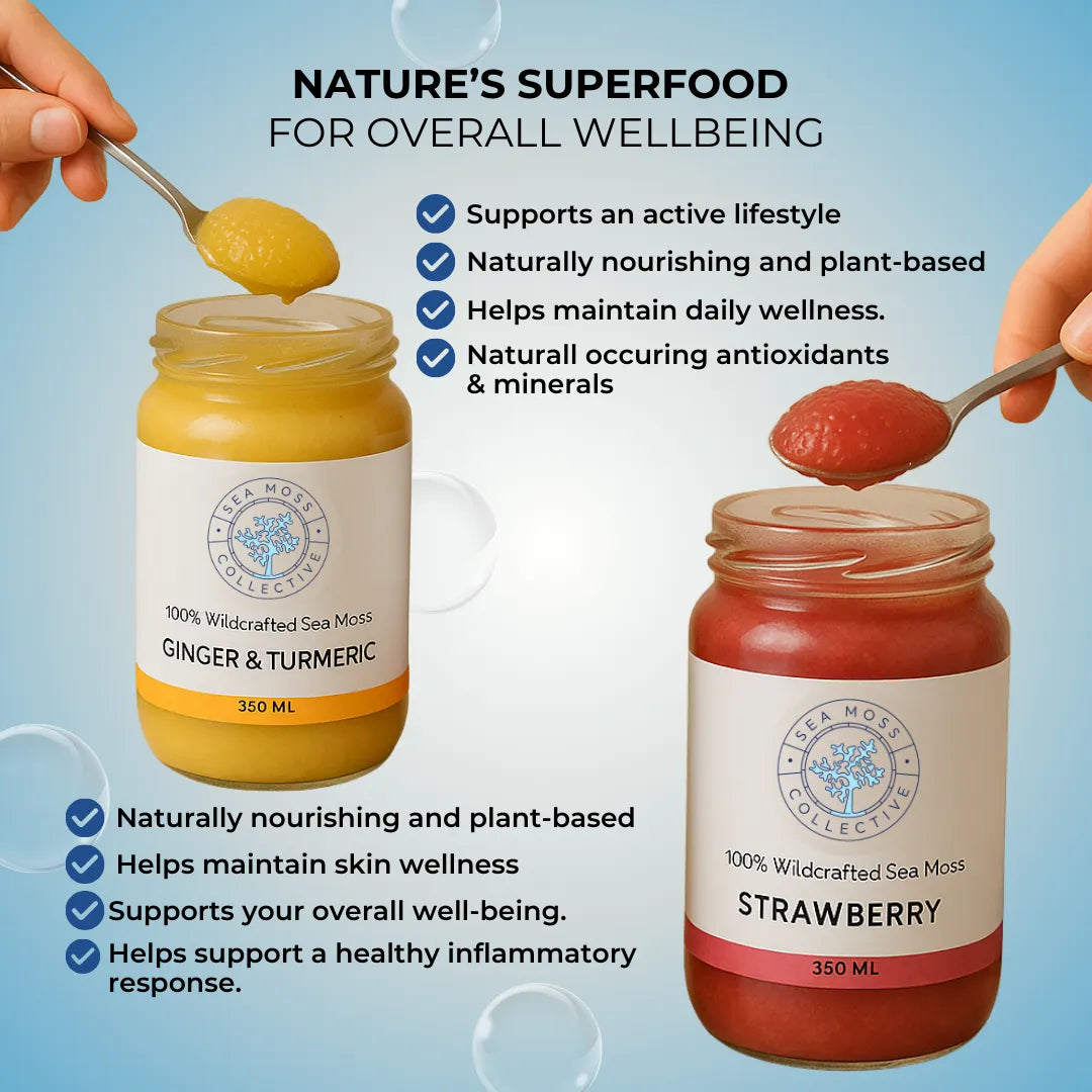 Sea Moss Gel – Ginger & Turmeric + Strawberry (Bundle)