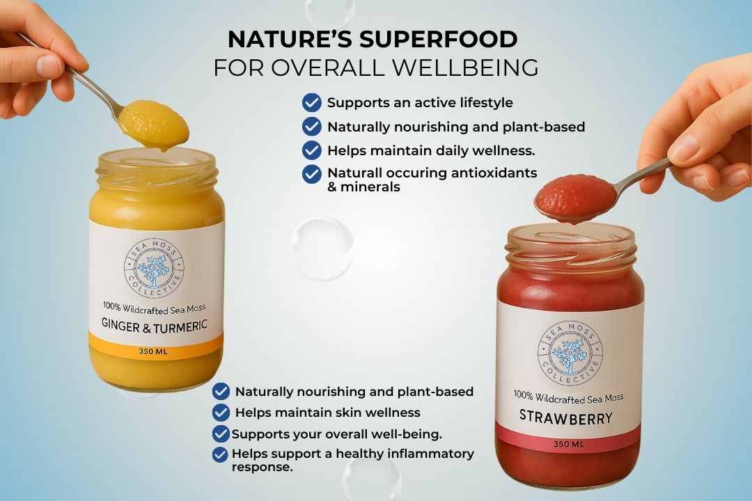 Sea Moss Gel – Ginger & Turmeric + Strawberry (Bundle)