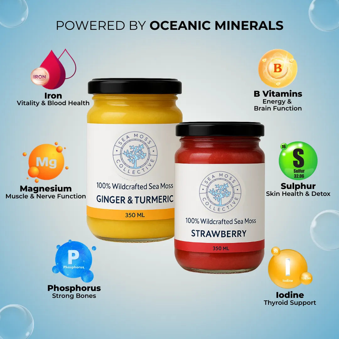 Sea Moss Gel – Ginger & Turmeric + Strawberry (Bundle)
