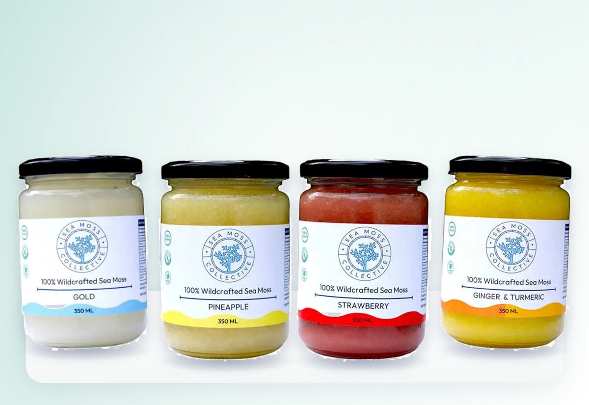 Sea Moss Gels – Gold, Pineapple, Strawberry, Ginger & Turmeric